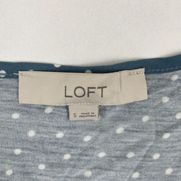 LOFT Women's Sz S Blue White Polka Dot Blouse Top Shirt Multi Fabric Rayon Poly - Picture 4 of 8